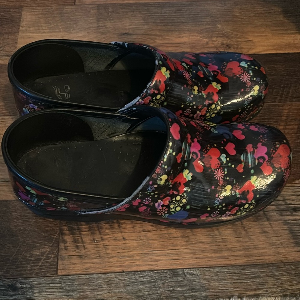 Dansko heart print slip on clogs size 41